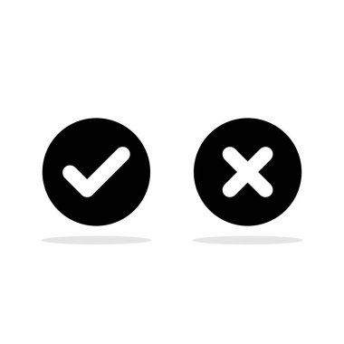 İşaretle ve yanlış işaretle, işaretle, işaretle / işaretle, kabul et / reddet, onayla / onayla, evet / hayır, doğru / yanlış, yeşil / kırmızı, doğru / yanlış, OK / Not Ok - vektör işareti sembolleri. Beyaz tasarım. İzole edilmiş simge.