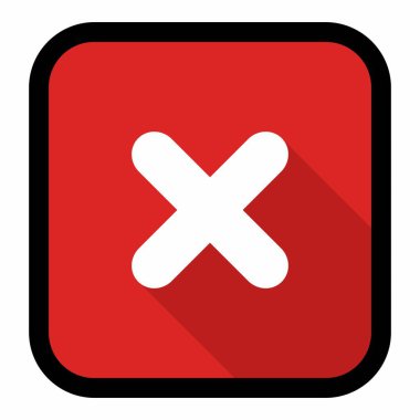 Yanlış notlar, yanlış işaretler, reddedilmiş, onaylanmamış, hayır, yanlış, tamam değil, yanlış seçimler, görev tamamlama, oylama. - vektör işareti sembolleri kırmızı. Siyah vuruş ve gölge tasarımı. İzole edilmiş bir ikon. Düz biçim vektör illüstrasyonu.