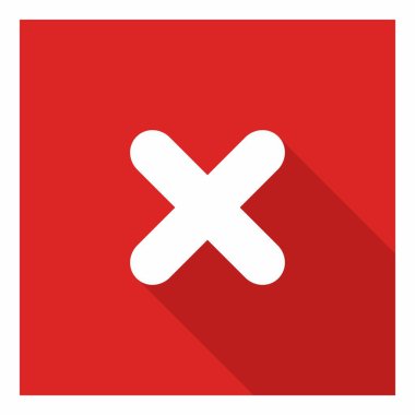 Yanlış notlar, yanlış işaretler, reddedilmiş, onaylanmamış, hayır, yanlış, tamam değil, yanlış seçimler, görev tamamlama, oylama. - vektör işareti sembolleri kırmızı. Beyaz kulaç ve gölge tasarımı. İzole edilmiş bir ikon. Düz biçim vektör illüstrasyonu.