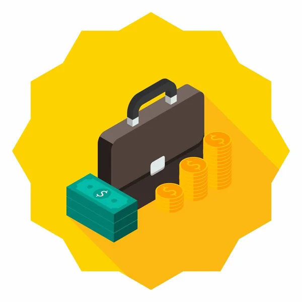 Briefcase Dollar Money Cash Icon Gold Coin Stack Rechts Aanzicht — Stockvector