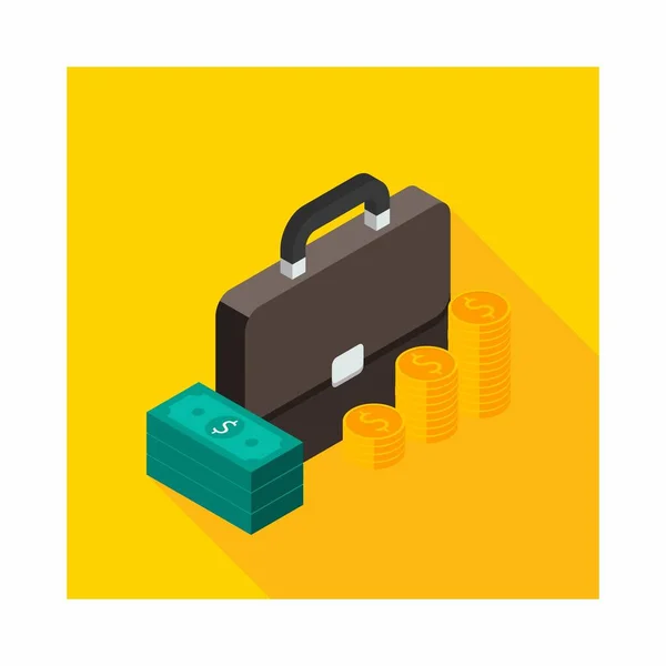 Briefcase Dollar Money Cash Icon Gold Coin Stack Rechts Aanzicht — Stockvector