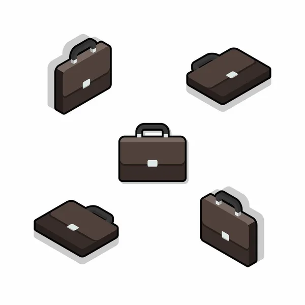 Briefcase Isometric Flat Black Stroke Shadow Icon Vector Flat Style — Stock Vector