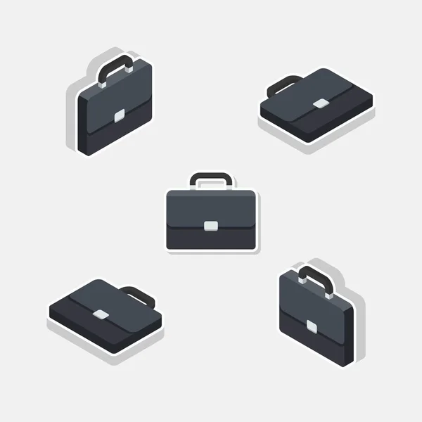 Briefcase Isometric Flat White Stroke Shadow Icon Vector Flat Style — Stock Vector