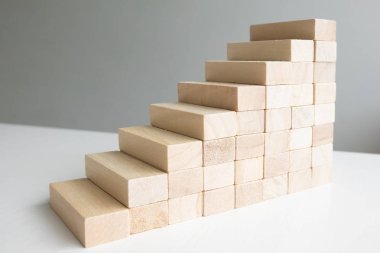Mimari modelli ahşap blok kule, Yönetim ve strateji planı kavramı riski, büyüme iş başarı süreci ve ekip çalışması