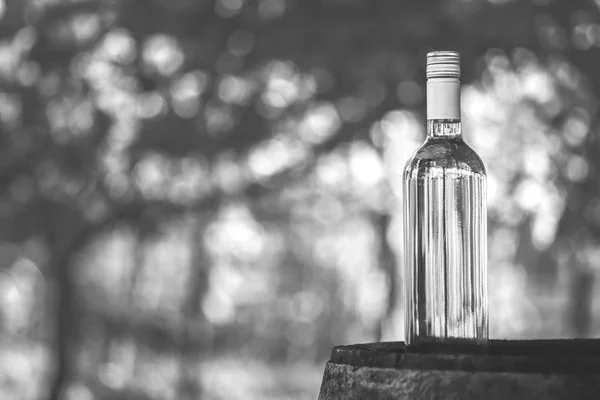 Garrafa de vinho no barril com um fundo embaçado na vinha húngara Fotografias De Stock Royalty-Free