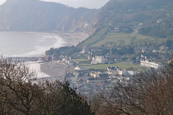 Téléobjectif de Sidmouth depuis le sommet de Salcombe Hill . — Photo