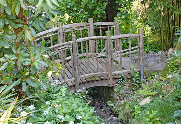 Una Vieja Cerca Rústica Sobre Pequeño Arroyo Jardín Campo Inglés — Foto de Stock