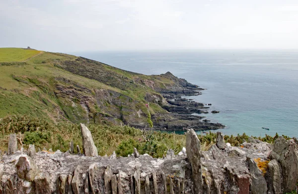 Vue Sur Les Falaises Mer Dessus Mur Pierre Sèche Noss — Photo