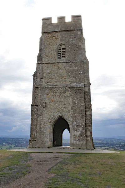 Torre Igreja São Miguel Fica Majestosamente Topo Glastonbury Tor Somerset — Fotografia de Stock