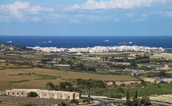 Vista Mediterrâneo Partir Cidade Fortificada Mdina Malta — Fotografia de Stock