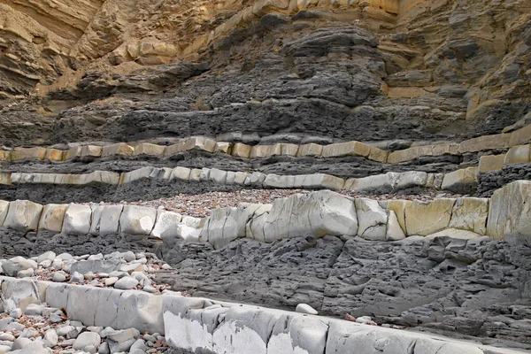 Ngiltere Somerset Doğu Quantoxhead Yakınlarında Kilve Plajı Dev Kaya Tabakaları — Stok fotoğraf