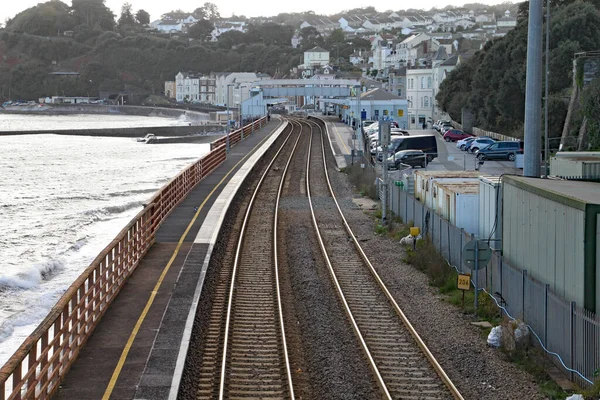 Opravné Práce Hlavní Stanici Západního Pobřeží Dawlishu Devonu Pádu Kolejí — Stock fotografie