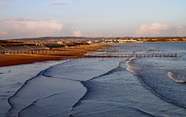 Sonnenuntergang Auf Dawlish Warren Mit Exmouth Hintergrund — Stockfoto