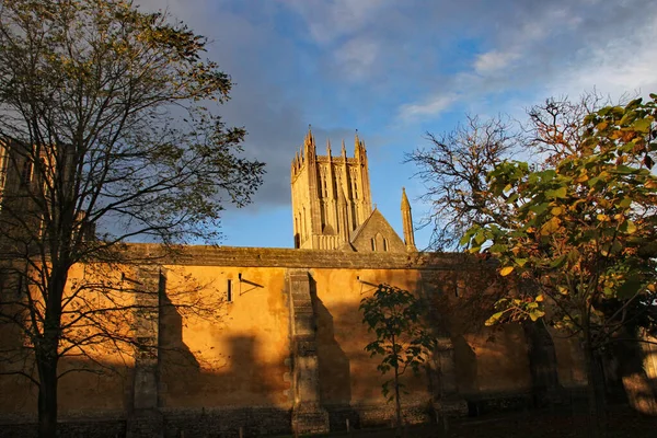 Cathédrale Wells Avec Ciel Orageux Vue Depuis Palais Épiscopal — Photo