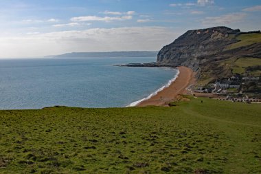 Dorset, Jurassic sahilindeki İngiliz Seatown kasabasındaki körfez.
