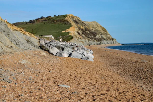 Plage Galets Ville Anglaise Seatown Dans Dorset Sur Côte Jurassique — Photo