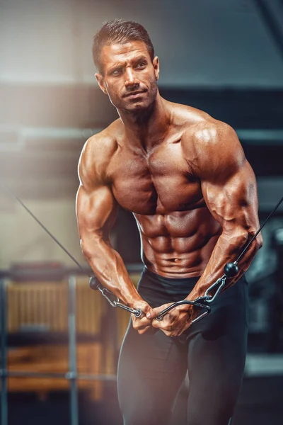 Hombres musculosos guapos Ejercicio en el gimnasio —  Fotos de Stock