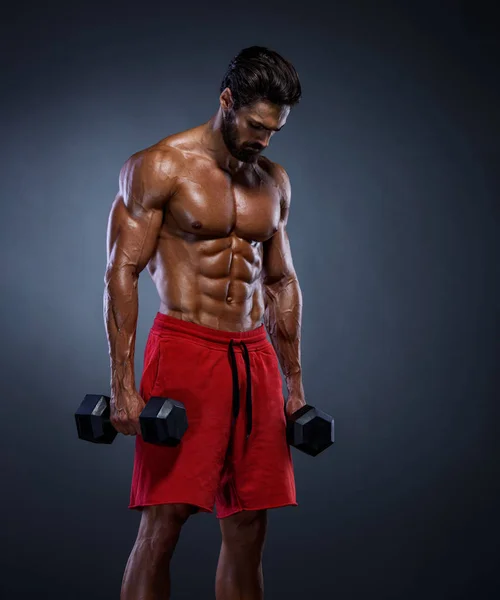 Hombres musculosos guapos, levantadores de pesas. espacio de copia — Foto de Stock