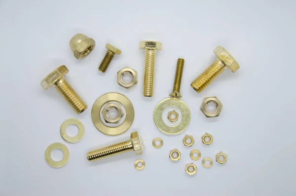 Screws Washer Nut Brass Metal Yellow — Stock Photo, Image