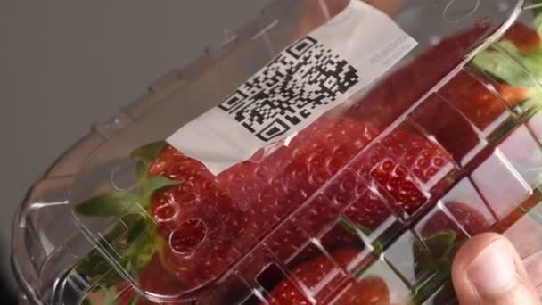 Scansione Del Codice Fragole Con Telefono — Video Stock