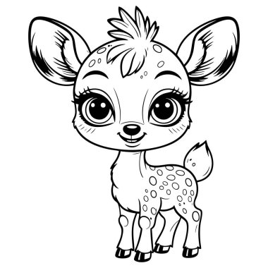 Kocaman gözleri ve benekleri olan sevimli küçük geyik tatlı tatlı gülümsüyor.