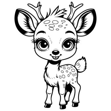 Küçük boynuzları ve büyük gözleri olan bebek geyikler çocukları renklendirir.