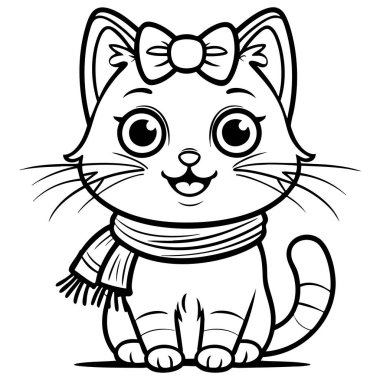 Yay ve eşarplı şirin kedi yavrusu çocukların yaratıcı eğlence aktivitelerinde eğlenmeleri ve renklendirmeleri için mükemmeldir.