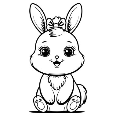 Kocaman kulakları olan sevimli bir tavşan ve mutlu bir şekilde oturuyor.