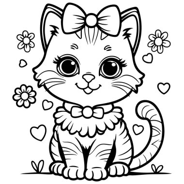 Çocuklar için eğlenceli kawaii kedi boyama sayfası