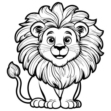 Yumuşak yeleli şirin aslan yavrusu çocuklar için hayvan boyama eğlencesi için mükemmel gülümsüyor.