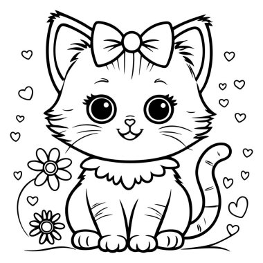 Yay ve çiçeklerle çevrili gülümseyen kedi yavrusu çocukların eğlencesine renk katıyor.