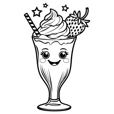 Çocuklar için eğlenceli kawaii smoothie cam boyama sayfası