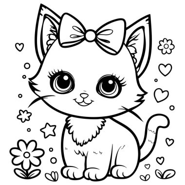 Çocuklar için eğlenceli kawaii kedi boyama sayfası