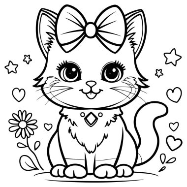 Sevimli kedicik. Yay kalpli ve yıldızlı. Çocuklar için harika.