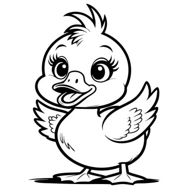 Çocuklar için mutlu bir bebek ördeğin eğlenceli boyama sayfası
