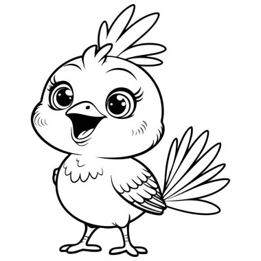 Renk vermek için tüyleri olan sevimli çizgi film kuşu.