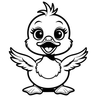 Şirin ördek yavrusu renkli çarşafta kanat çırpıyor.