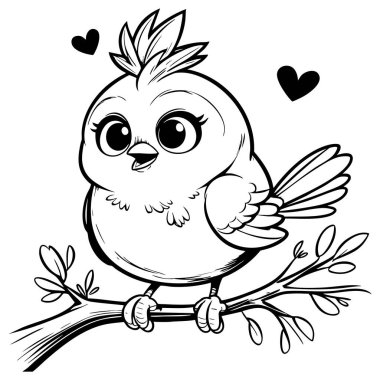 Ağaç dalında duran kalbi olan tatlı bir kuş.