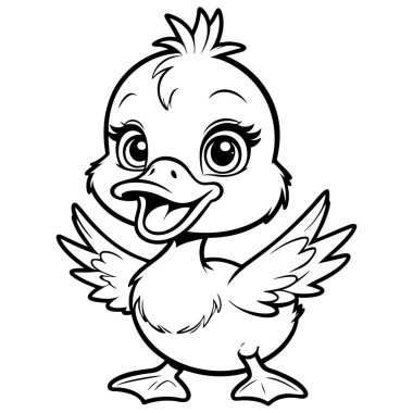 Şirin ördek yavrusu, açık kanatları ve kocaman gözleri var.