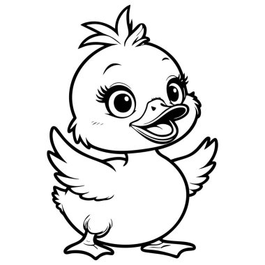 Kanatları açık sevimli ördek yavrusu neşeli bir ifade ile