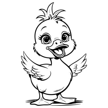 Çizgi film stili açık kanatlı gülen ördek çocuk boyama ve çizim faaliyetleri için mükemmel