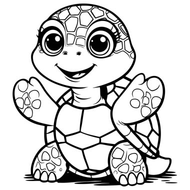 Kocaman gözleri olan, gülümseyen ve el sallayan sevimli kaplumbağa çocukları boyamak için mükemmel.