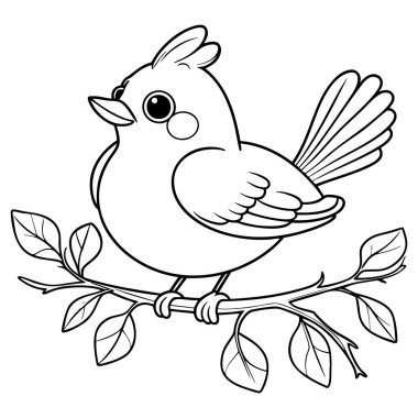 Çocuklar için boyama sayfasında oturan tatlı kuş
