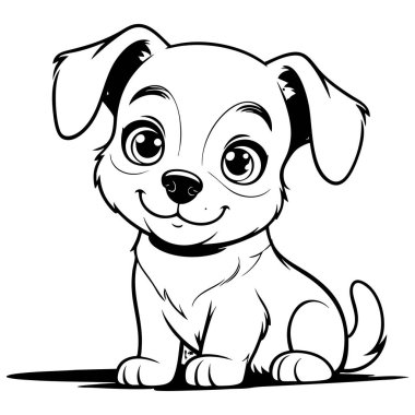 Çocuk boyama işleri için mükemmel kulakları olan gülümseyen bir köpek yavrusunun eğlenceli renkli sayfası.