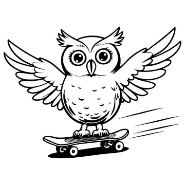 Çocuklar için kaykay boyama sayfası eğlence ve öğrenme aktiviteleri için sevimli baykuş
