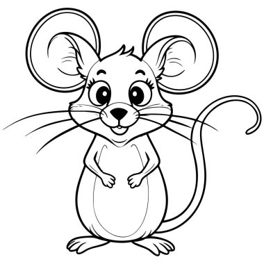 Gülümseyen koca kulaklı fare çocuk boyama sayfası için mükemmel.
