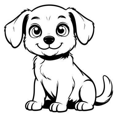 Büyük parlak gözleri olan sevimli köpek yavrusu çocukları boyamak ve eğlendirmek için mükemmel oturuyor.