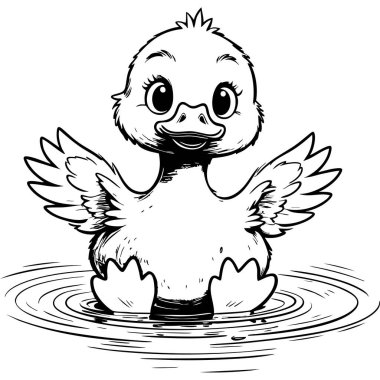 Kanatları açık ve neşeli yüzüyle suda duran sevimli ördek.