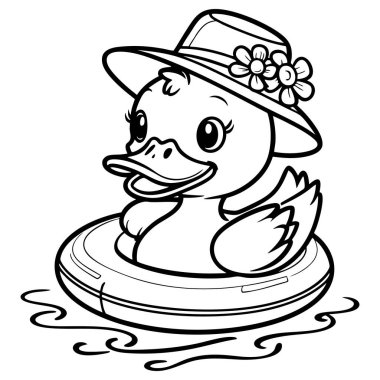 Şirin ördek yüzen bir oyuncağın içinde oturan şapka takıyor.