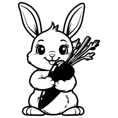 Havuç tutan sevimli tavşan çocuklar için mükemmel sayfa aktivitesi ve çocuk sanat projesi